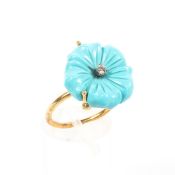 An 18ct gold turquoise and diamond set ring,