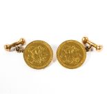 A pair of George IV gold sovereign cufflinks, one 1871, the other 1820,