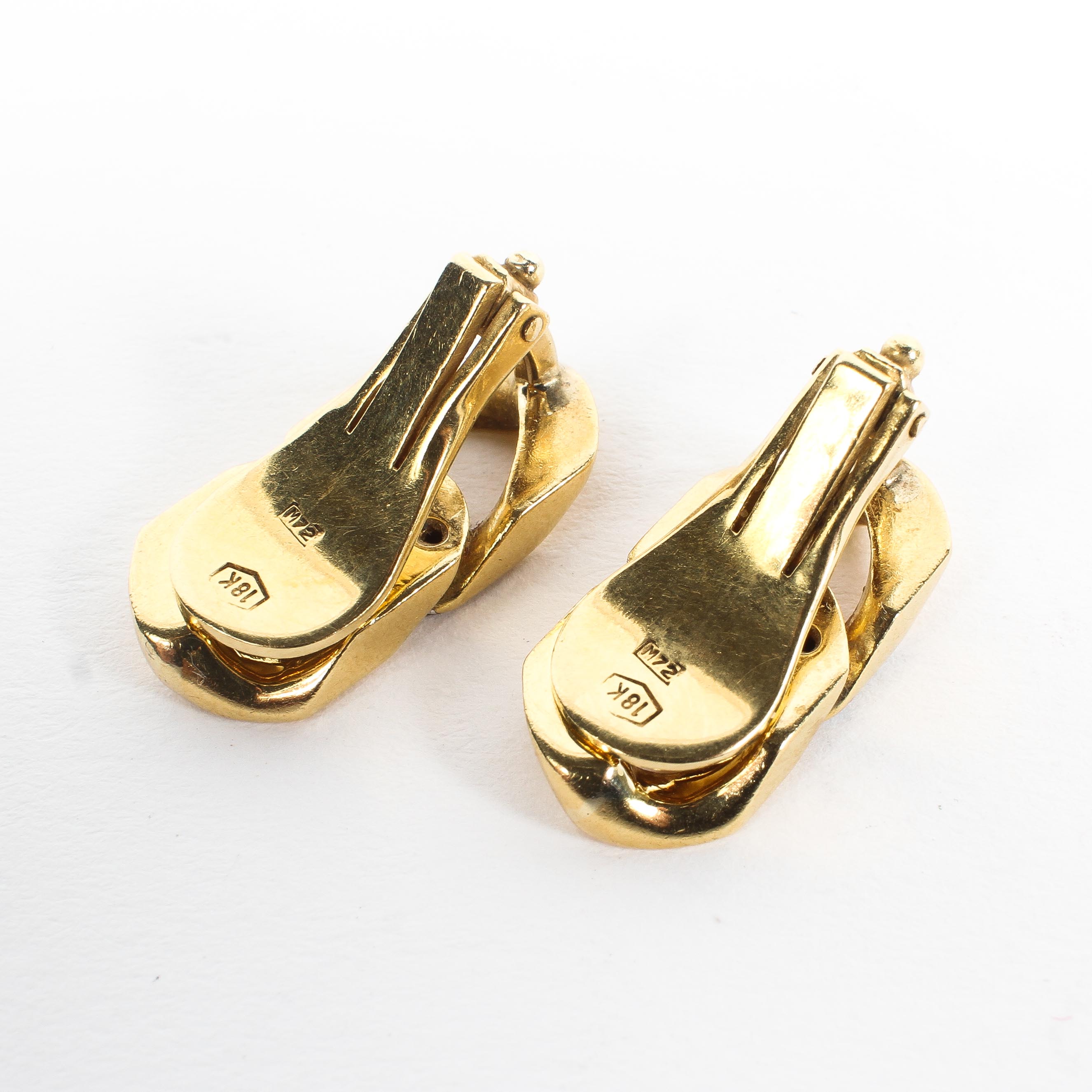 A pair of 18ct gold and diamond ear clip earrings, in the form of two curb links, - Image 2 of 2