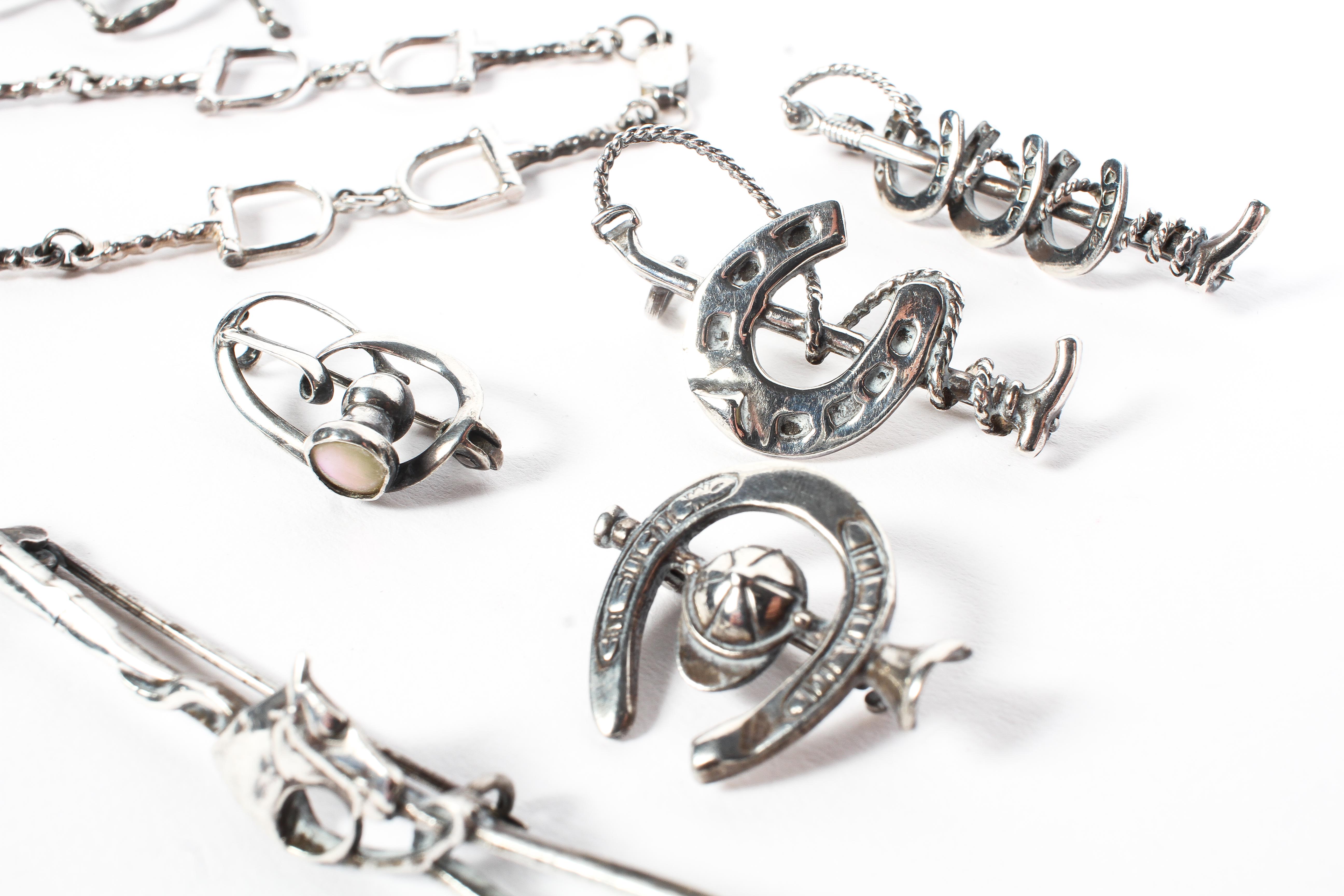 A collection of sterling silver and white metal equine related jewellery, - Image 2 of 3