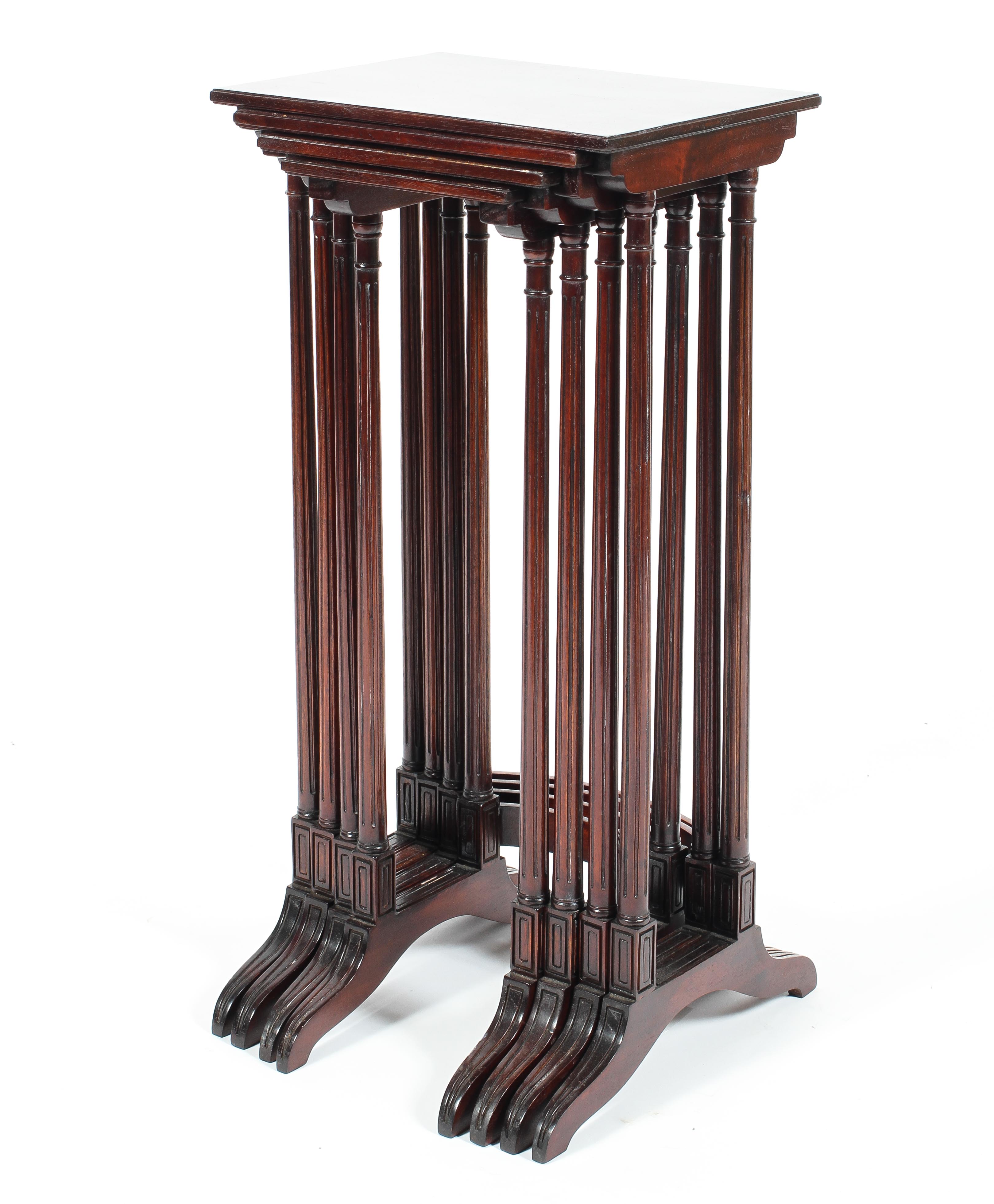 A quartetto nest of mahogany tables on reeded legs and saber supports Condition Report: - Image 2 of 3