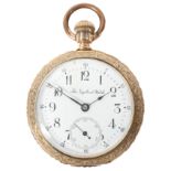 A gold plated open faced pocket watch, titled "The Vigilant Watch",