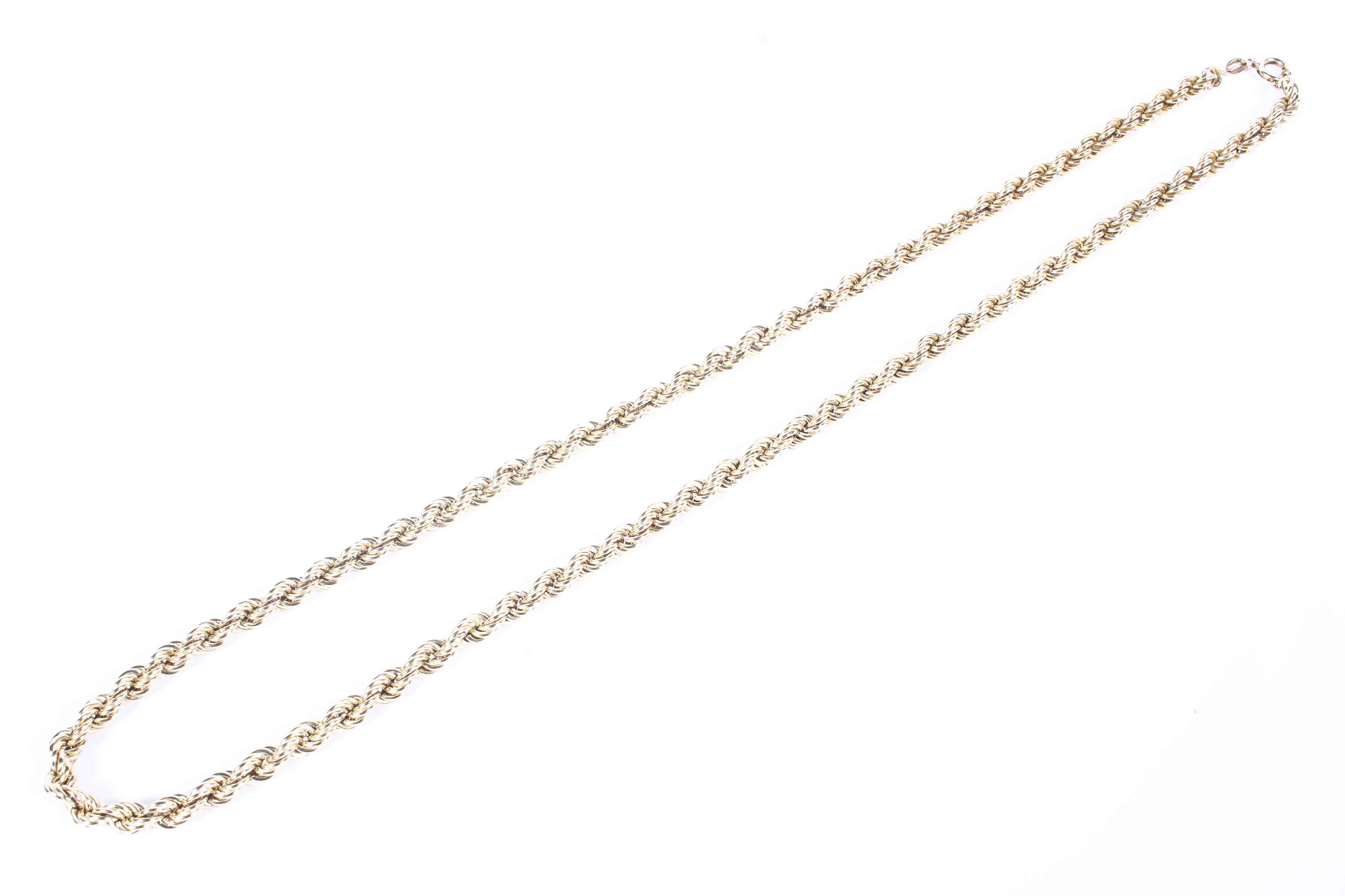 A 9ct gold rope chain necklace, 60cm,