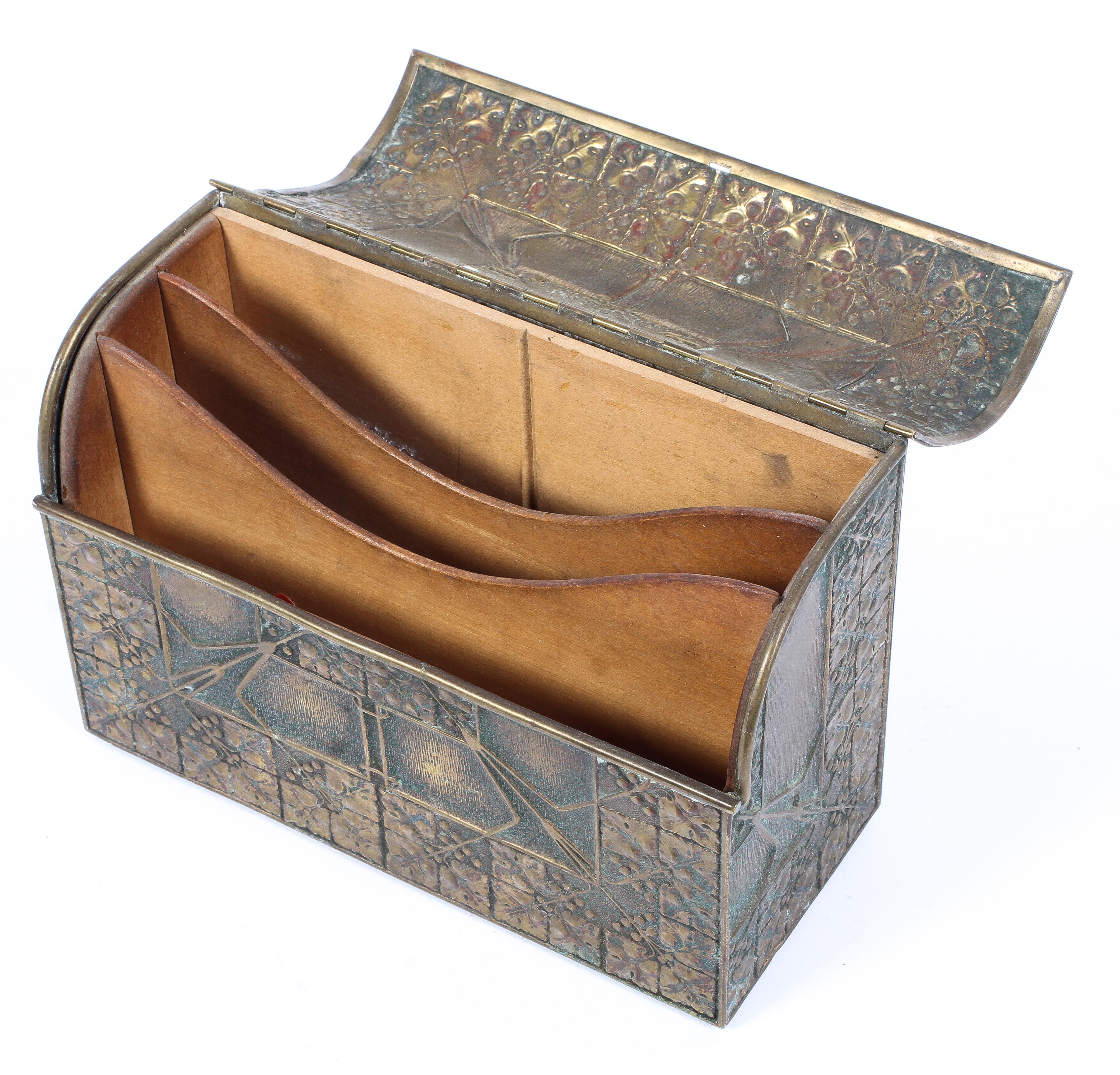 An Arts & Crafts archbold knox style brass stationary box, with makers mark to base, - Image 2 of 2
