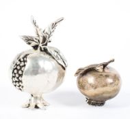 Two 20th century continental silver stylised pieces in the form of pomegranates, one stamped 925,