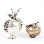 Two 20th century continental silver stylised pieces in the form of pomegranates, one stamped 925,