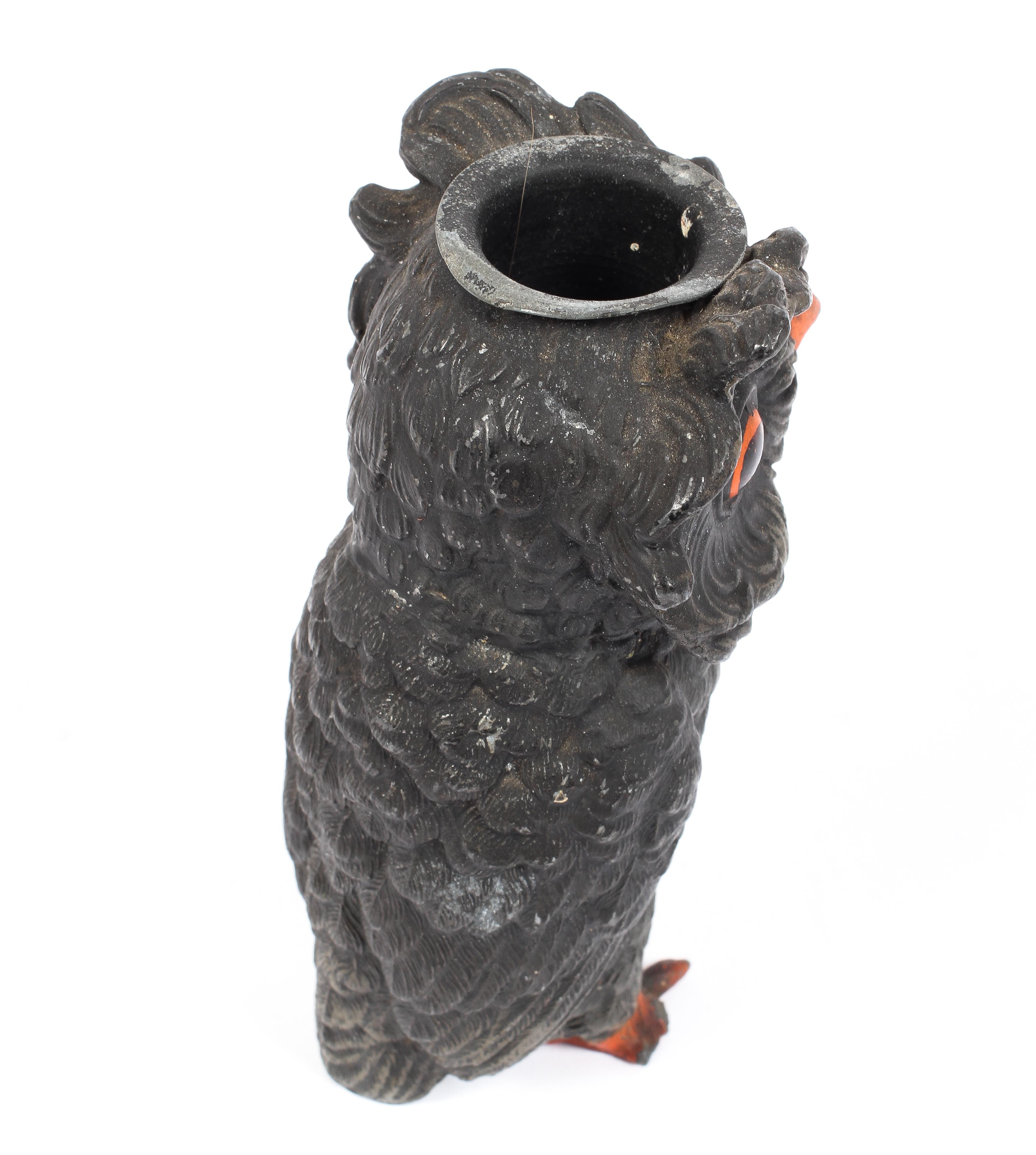 A cast metal cold painted candlestick modelled as an owl, late 19th century/early 20th century, - Image 2 of 2