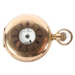 An early 20th century 14k yellow gold cased half hunter pocket watch,