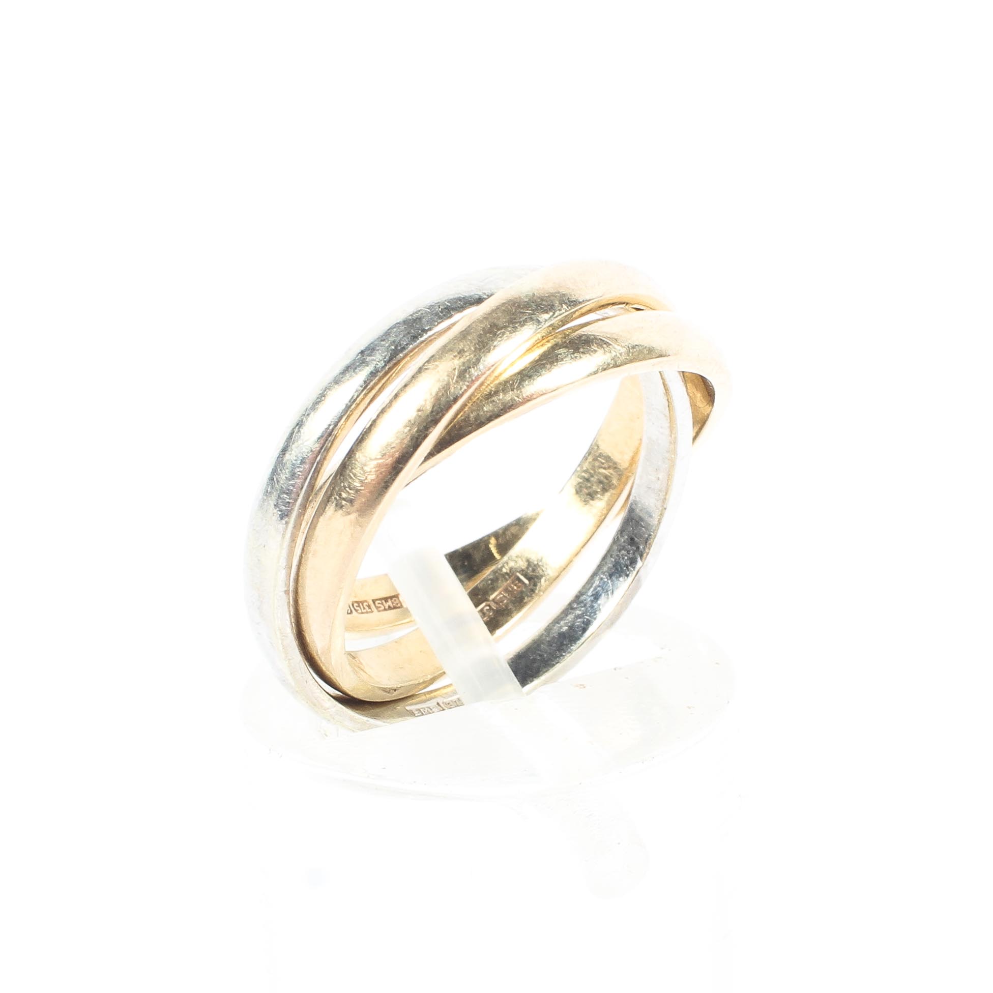 A 9ct gold tri-colour gold 'Russian' wedding band, hallmarked Birmingham 2011, size I, 3.