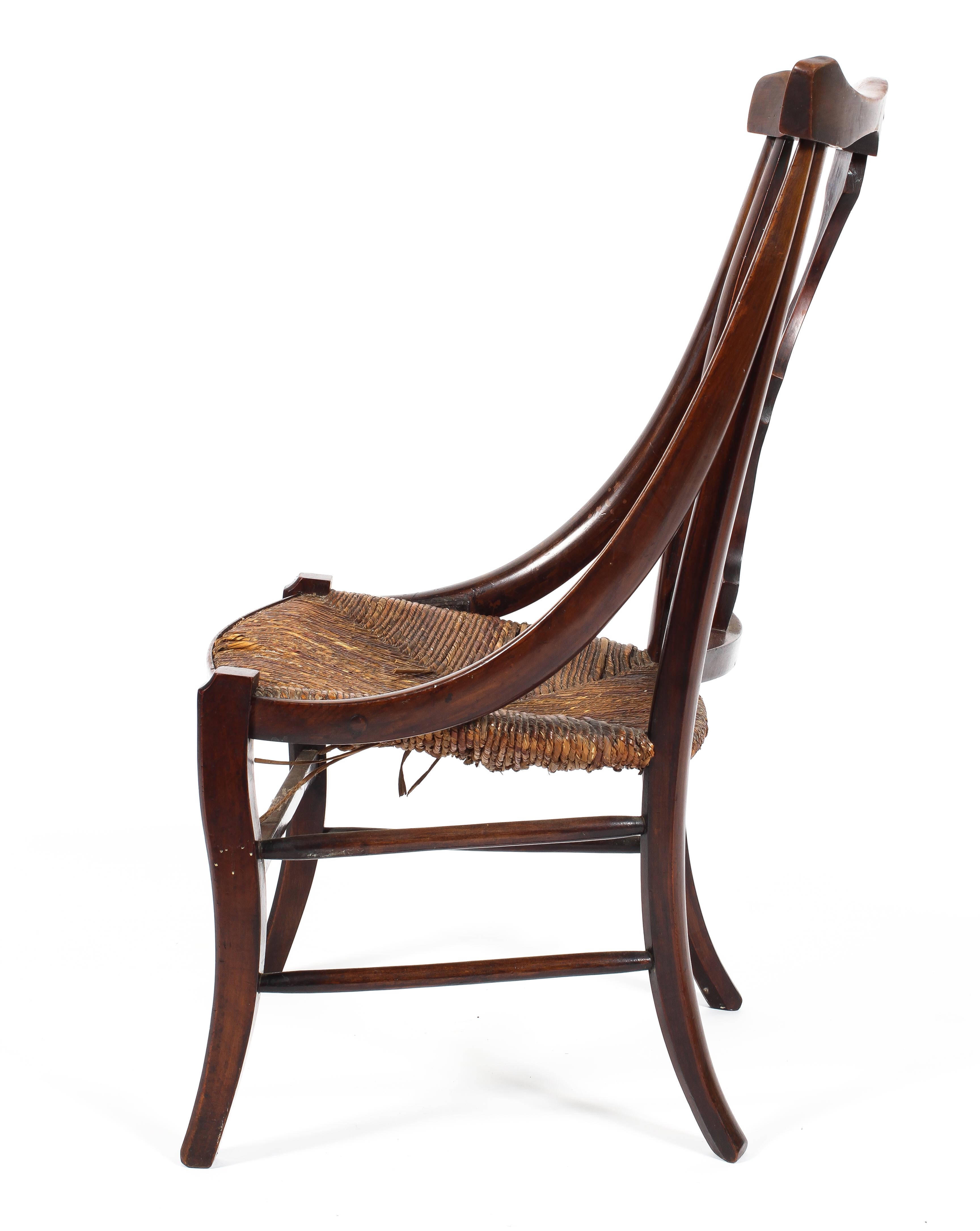 An Edwardian mahogany rush seated bedroom chair with shaped splat, - Image 2 of 2