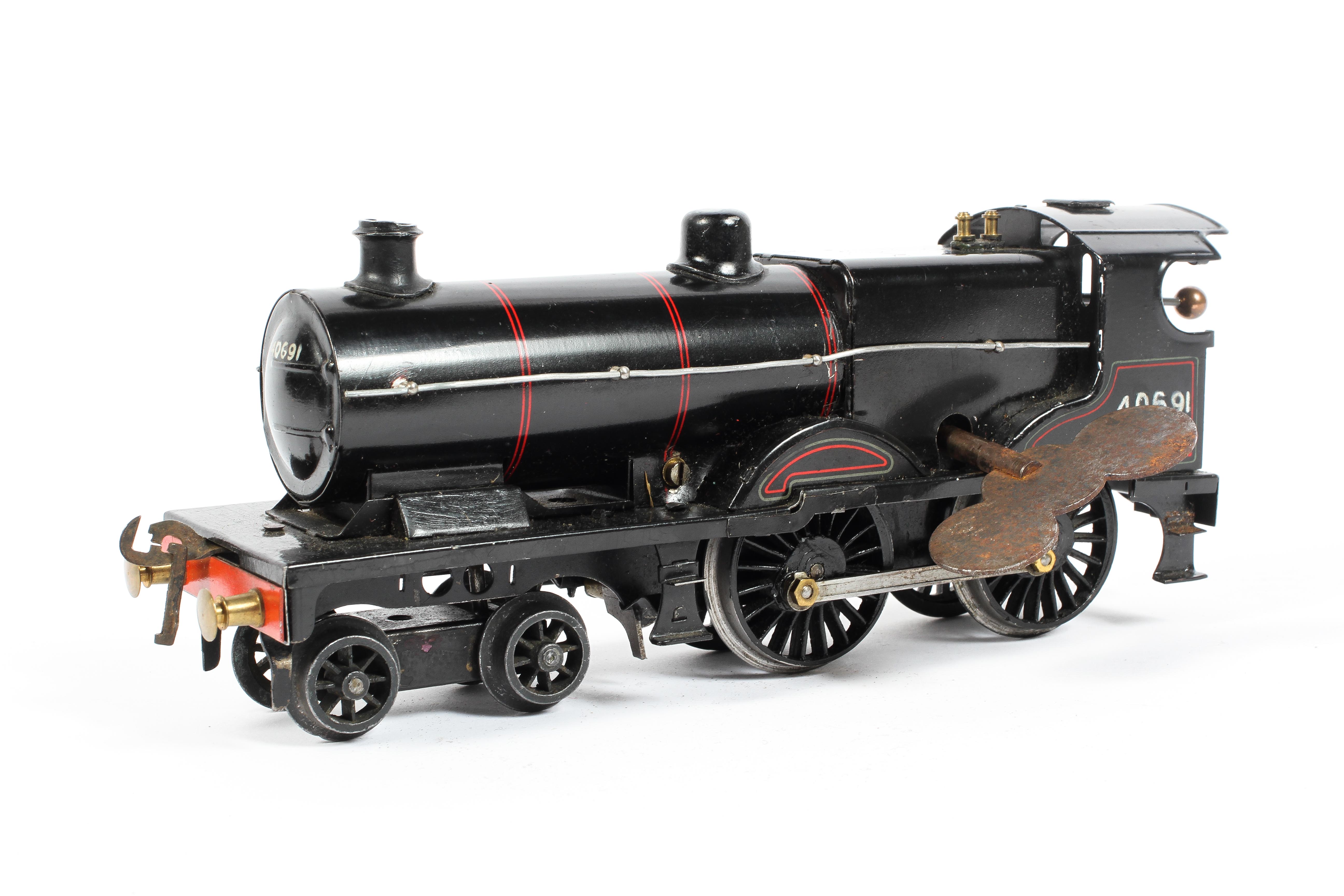 A Bassett-Lowke O gauge clockwork 4-4-0 locomotive, in lined LNWR black livery,