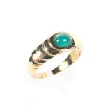 An 18ct gold and emerald ring, stamped 750, size O, 5.