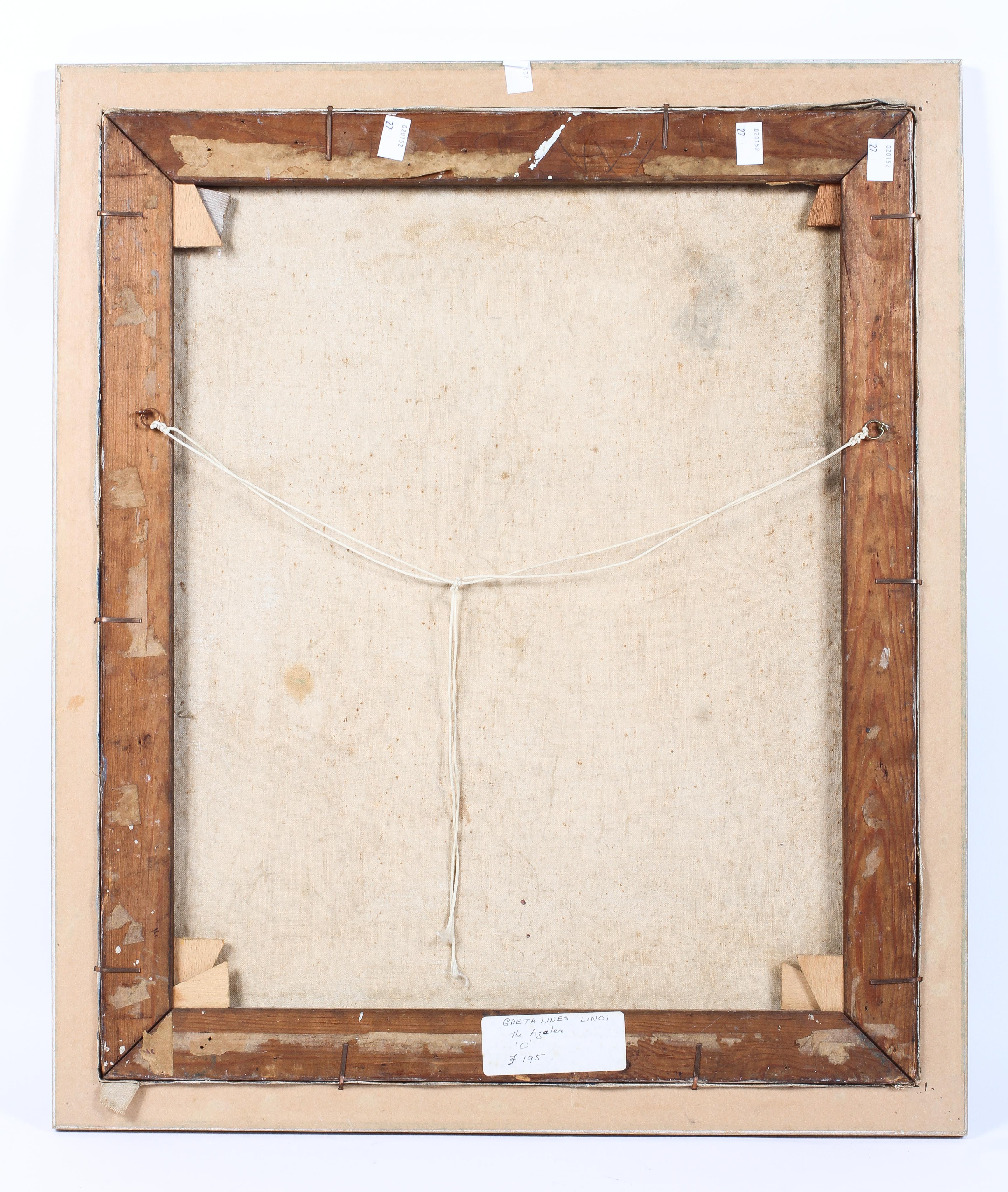Greta Lines (20th Century), The Azalea, oil on canvas, inscribed verso LIN01, 'O', 60cm x 50cm, - Image 4 of 4