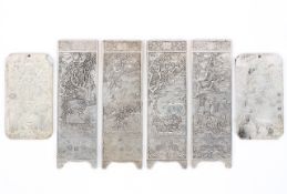 A collection of six Chinese white metal ingot plaques,