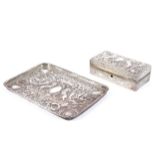 A Victorian silver repousse decorated tray and similar box,