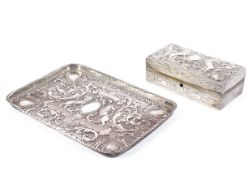 A Victorian silver repousse decorated tray and similar box,