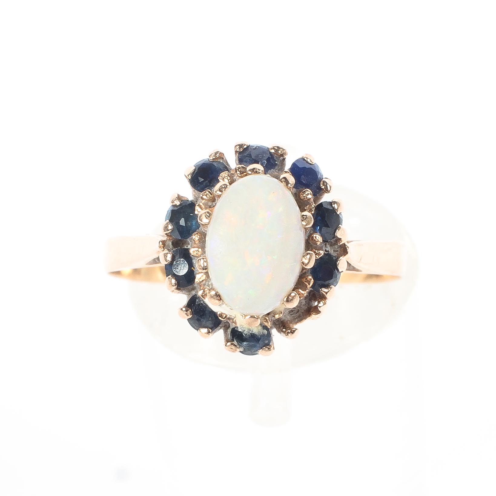 A 15ct gold opal and sapphire dress ring, (one sapphire missing), size M, 1. - Image 2 of 3
