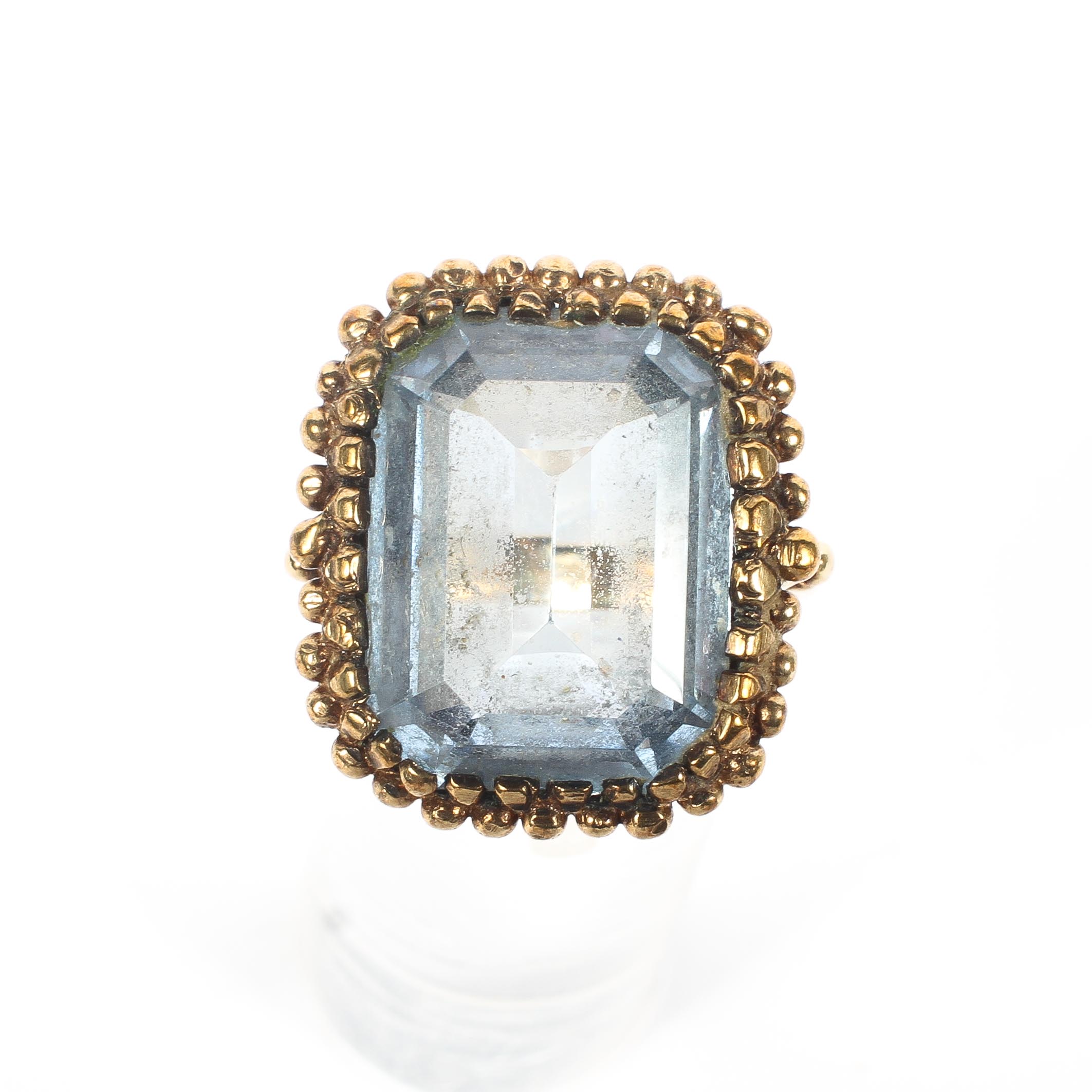 A 9ct rose gold and aquamarine ring, the single emerald cut aquamarine 15mm x 13mm, - Image 2 of 4