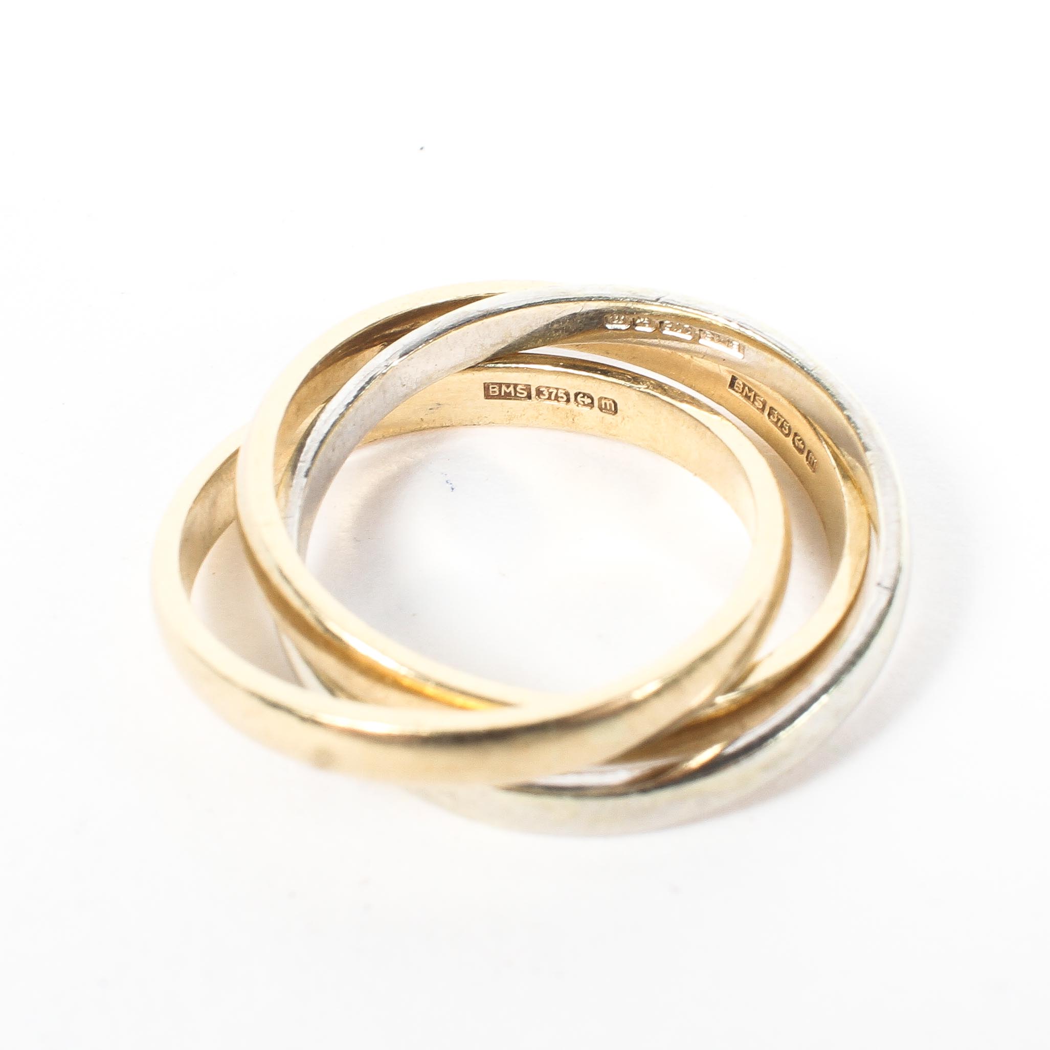 A 9ct gold tri-colour gold 'Russian' wedding band, hallmarked Birmingham 2011, size I, 3. - Image 4 of 4