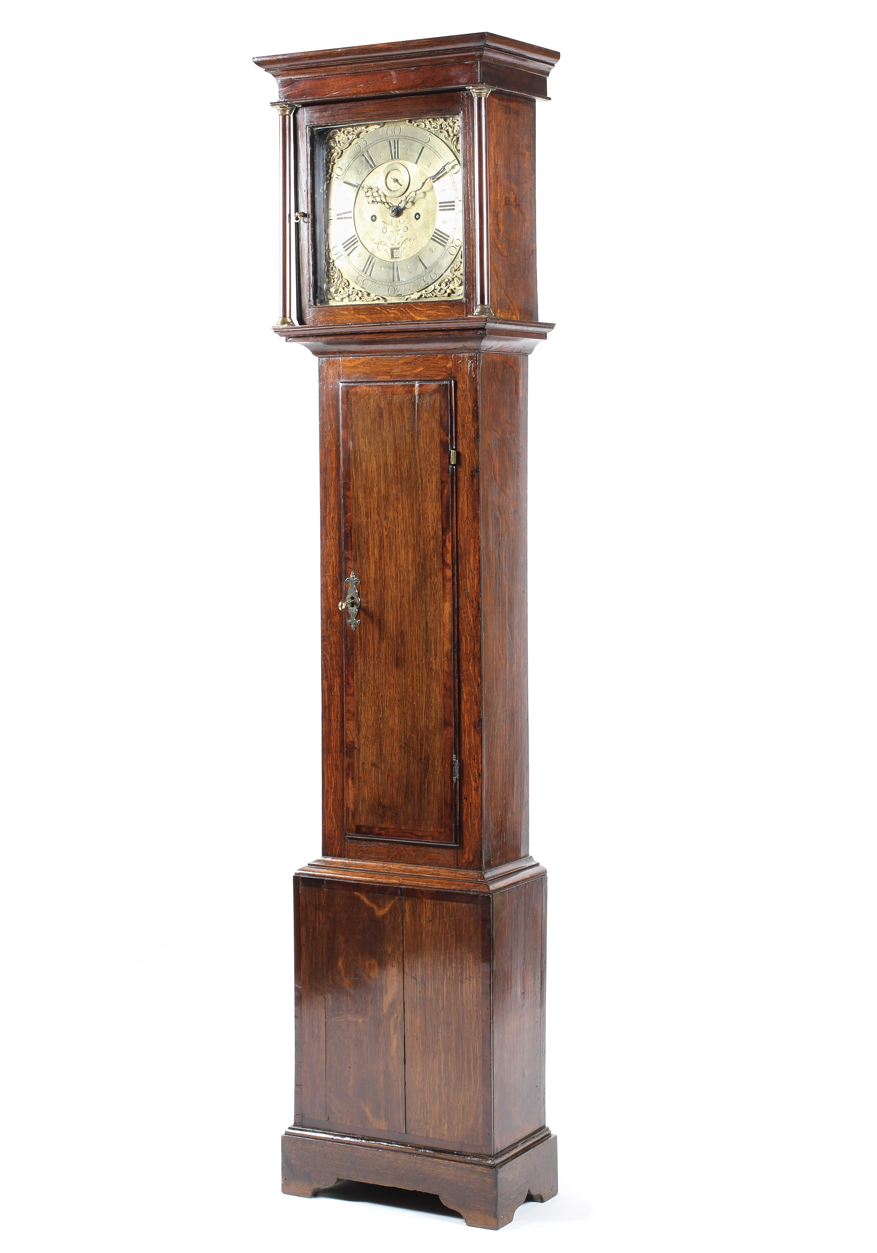 A late 18th early 19th century 8 day long case clock with brass dial in scribed Robinson of Yeovil