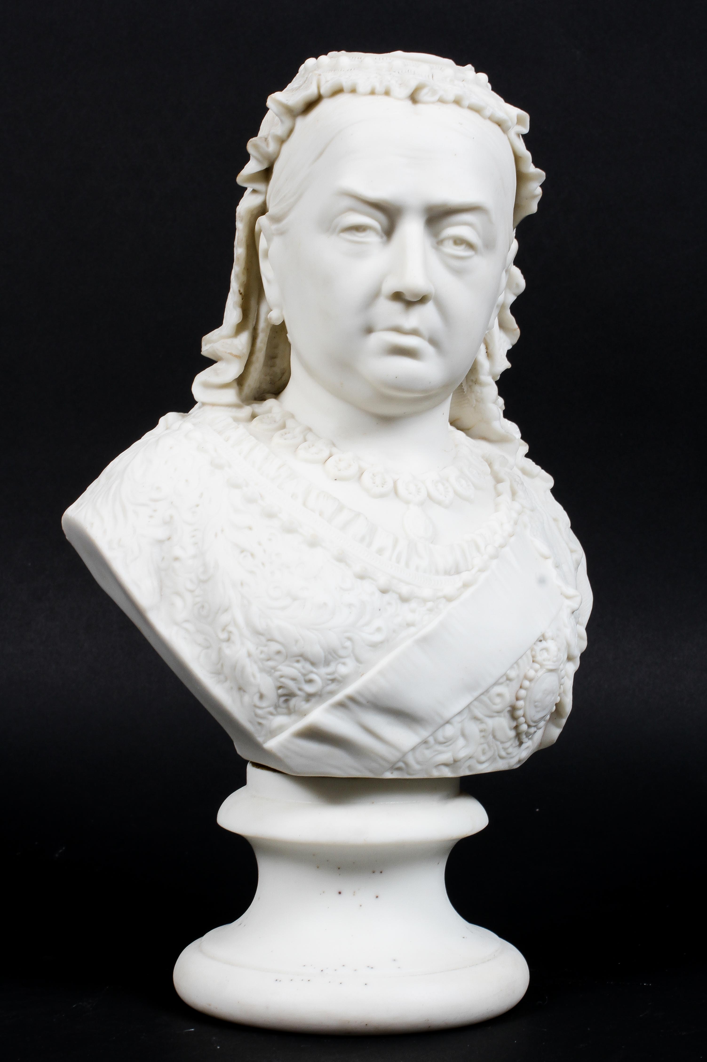 A Robinson and Leadbeater parian model of Queen Victoria, impressed Jubilee/1887 and factory marks,