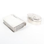 Contemporary silver snuff box and pill pot, the snuff box being in the form of a book, stamped 925,