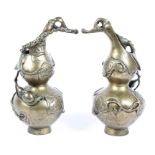 A pair of Chinese gilt bronze double gourd vases, four character seal mark to base,