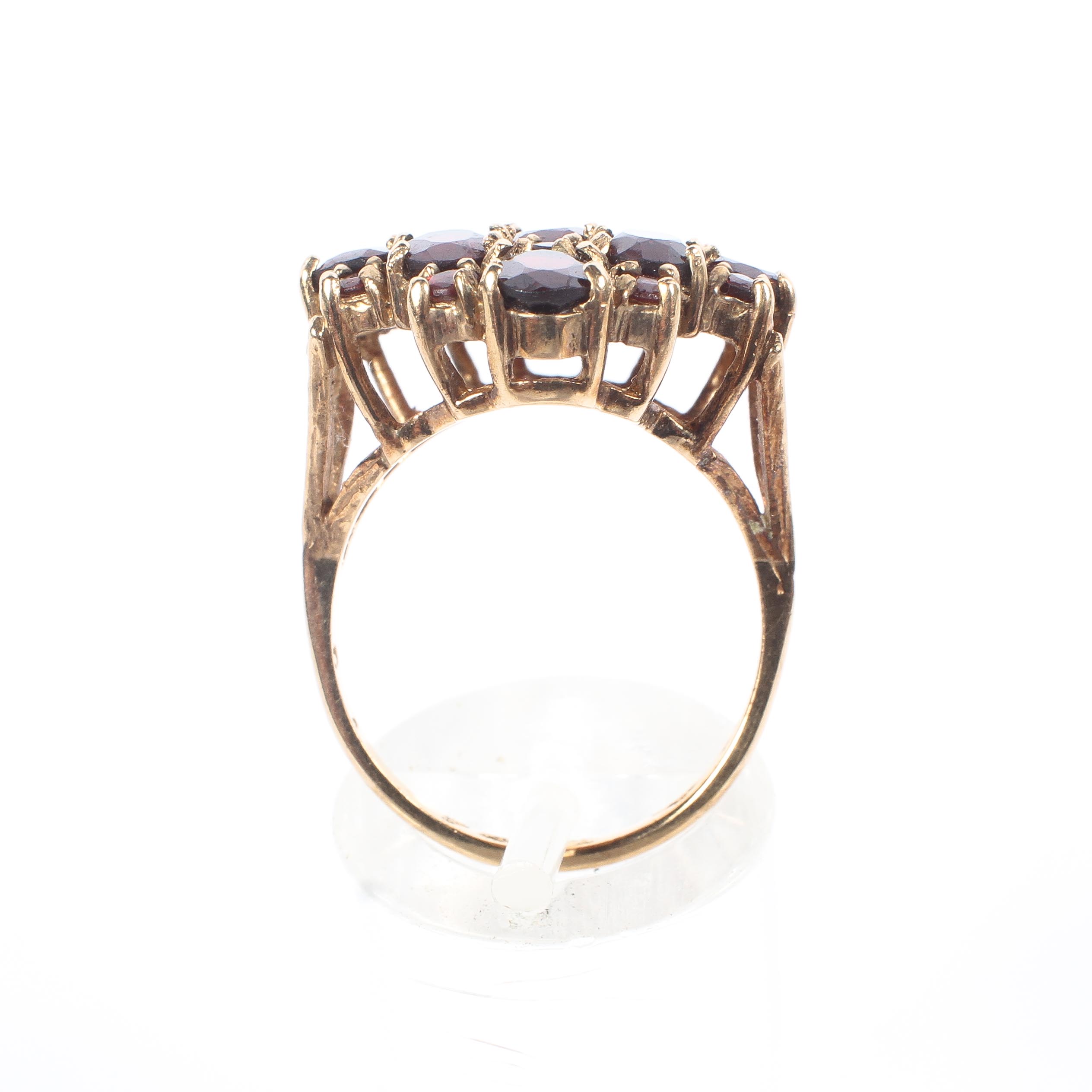 A 9ct gold nine stone garnet dress ring, size N, 6. - Image 3 of 4