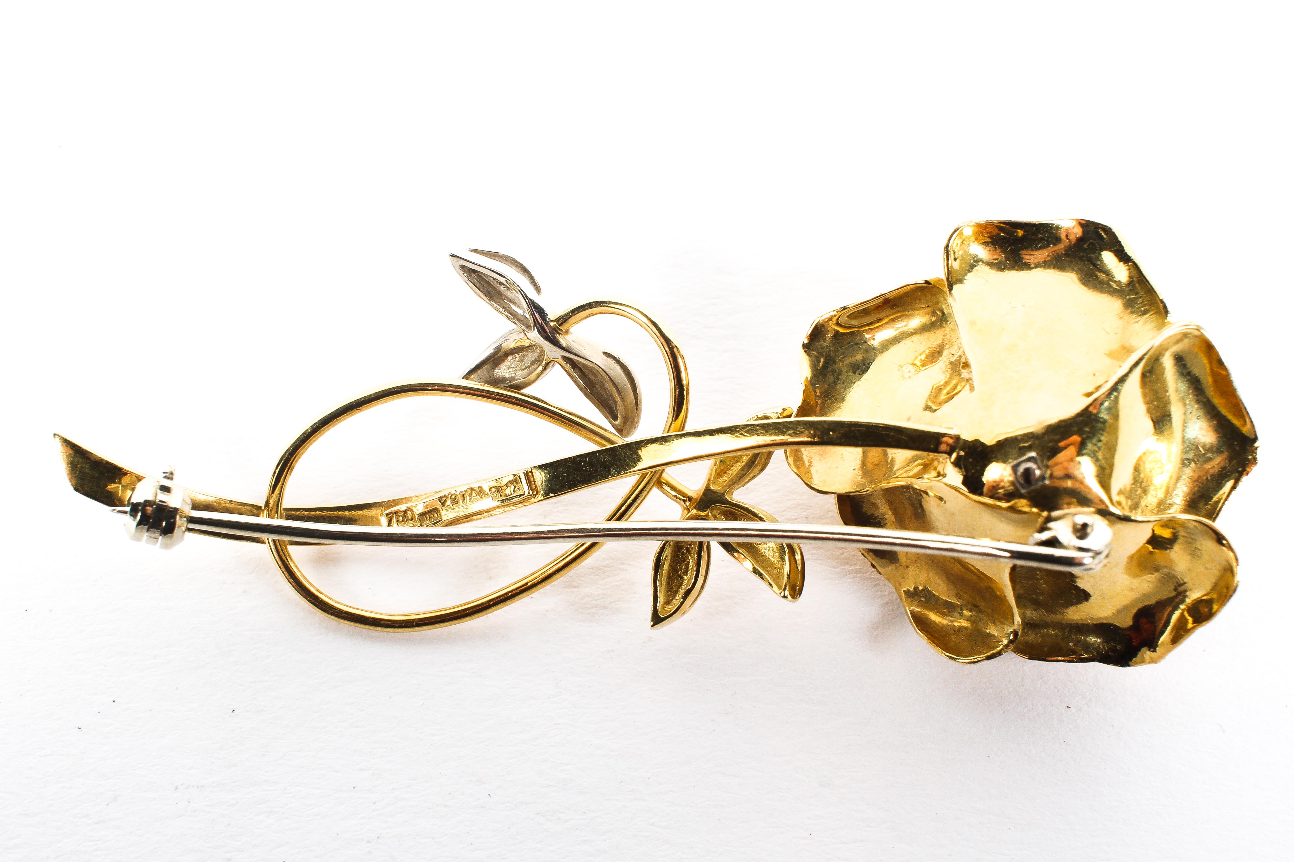 An Italian 18ct gold bar brooch in the form of a Rose, marked 750, - Image 2 of 2