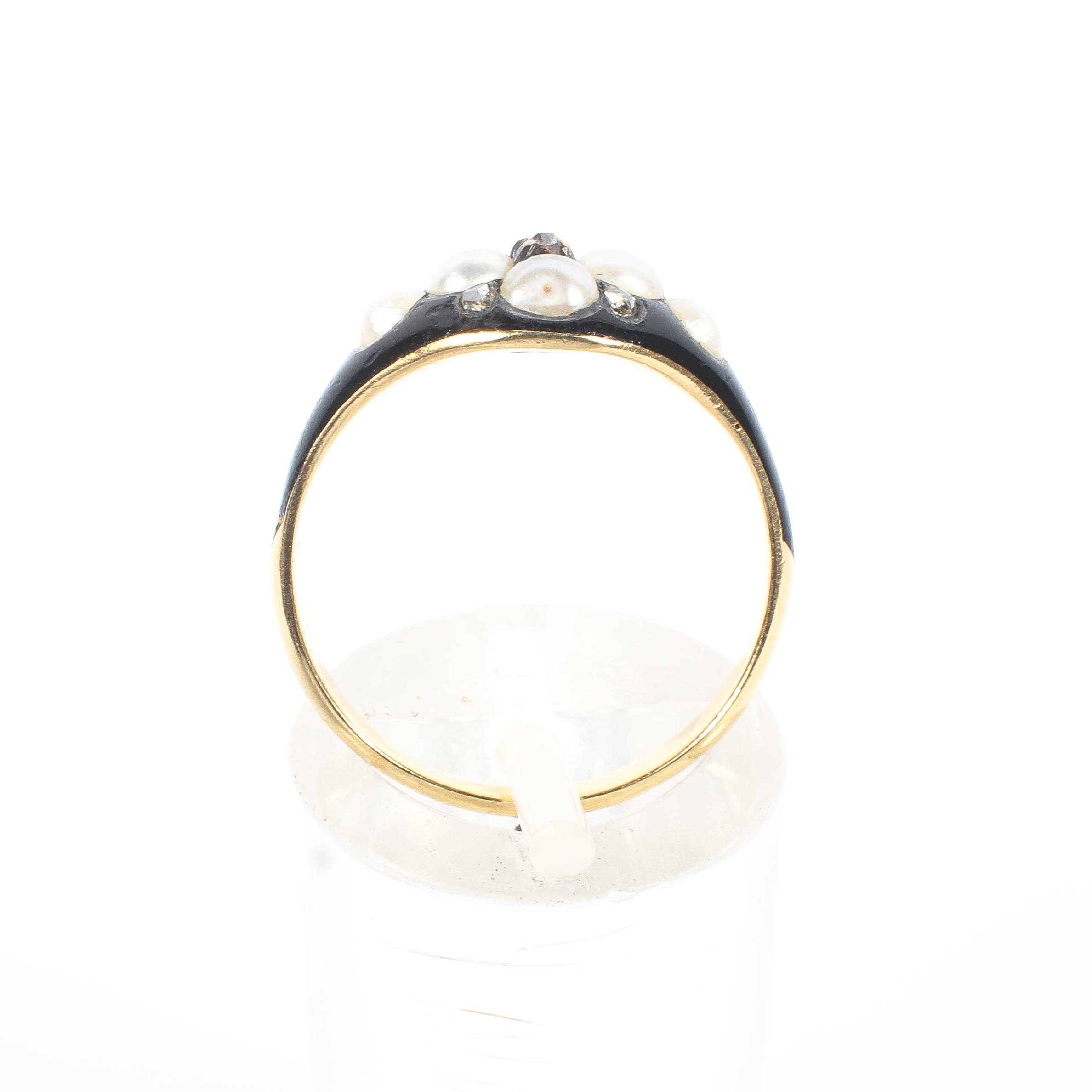 A 19th century black enamel diamond and pearl memorial ring, - Image 3 of 4