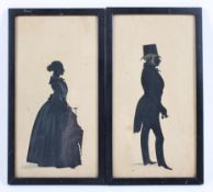 A pair of 19th century silhouettes of a lady and a gentleman, each framed and glazed, 29.