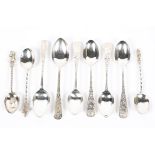 A selection of silver and white metal spoons,