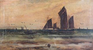 A 19th century oil on canvas depicting fishing vessels, signed Dorris Miehell, framed,