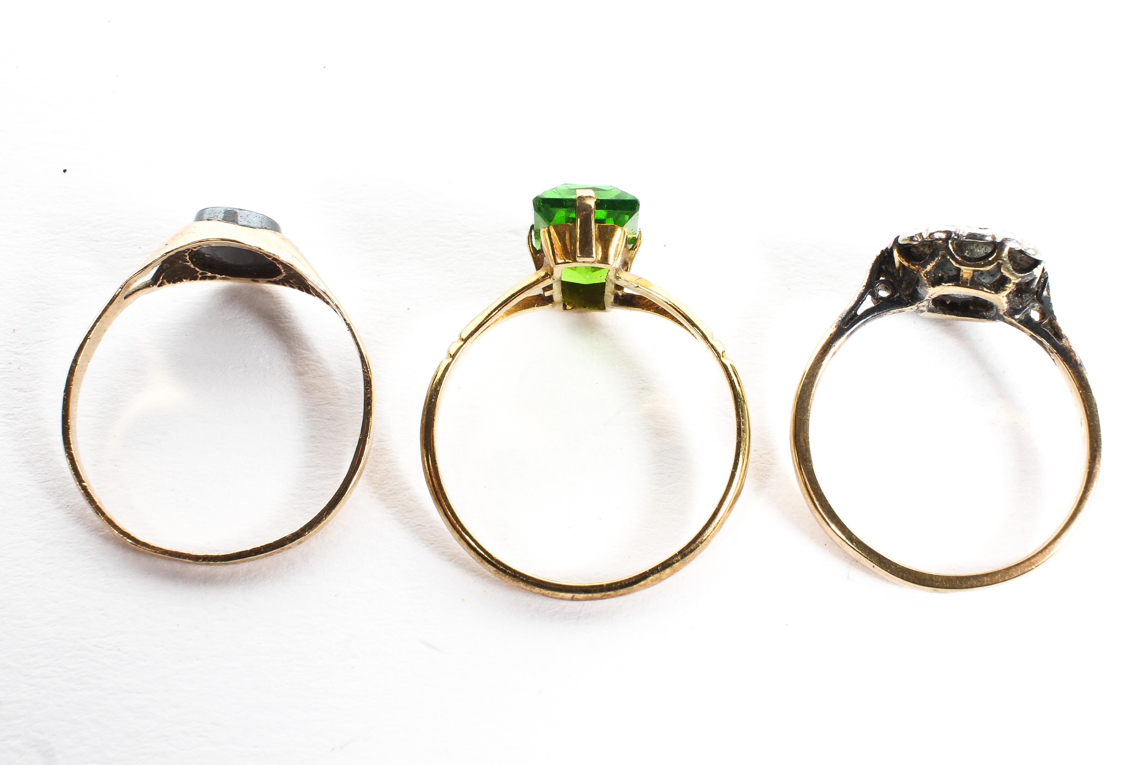 Three ladies gem set dress rings, one an 18ct gold sapphire and diamond chip ring, 1. - Image 2 of 3