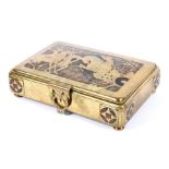 An Austrian Secessionist brass and exotic wood playing card box in the manner of Erhard & Sohne,