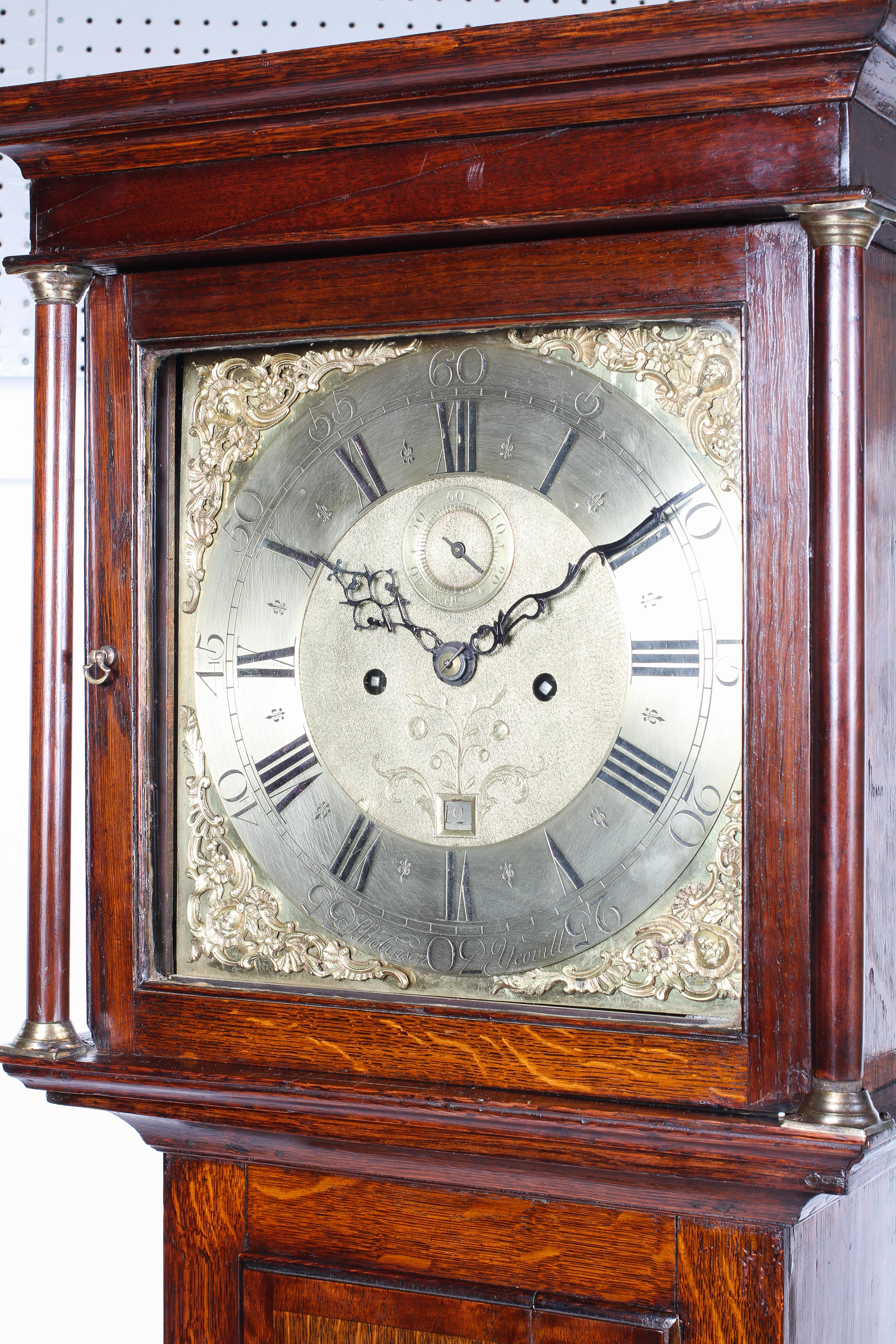 A late 18th early 19th century 8 day long case clock with brass dial in scribed Robinson of Yeovil - Image 2 of 3