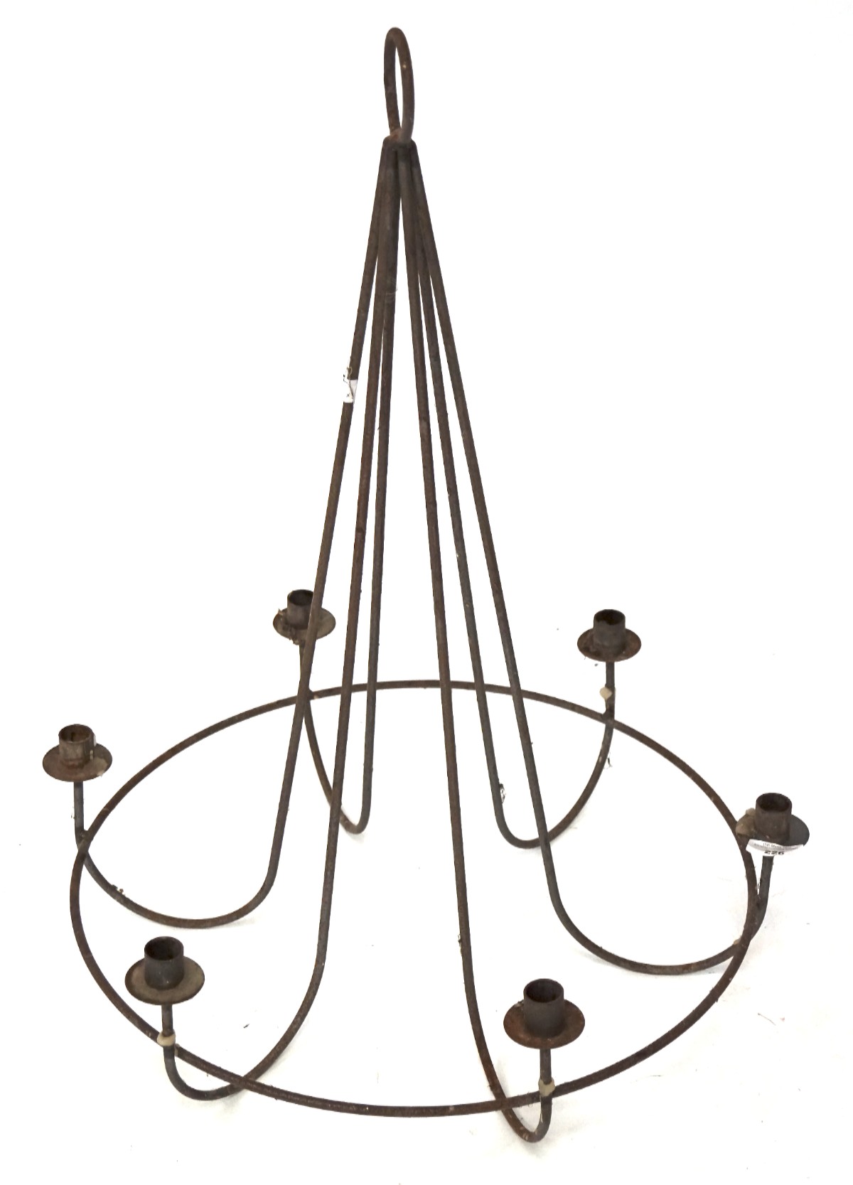 A early-mid 20th century cast metal candelabra, with six scolling branches,