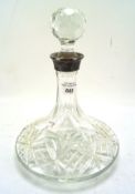 A silver mounted ships decanter, hallmarked London 1979,