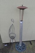 Garden metal standing plant holder, height 111cm, and a garden lamp,