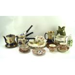 Assorted collectables including a set of three 1960s graduating saucepans and a gurgle jug,