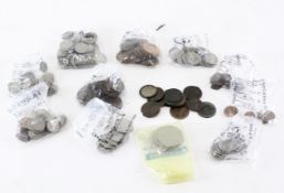 A collection of assorted coins, mostly GB and circulated, including Florin's, sixpences,