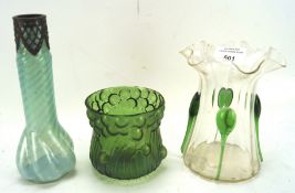 Three 20th century glass vases, including an art deco vase with fluted rim,