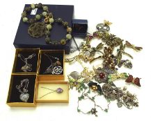 A large selection of silver and costume jewellery, including a jade necklace,