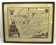 An early map depicting Leicestershire, in Latin, framed and glazed,