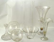 A collection of glassware, including vases,