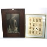 Two contemporary prints, one depicting a nude woman in black and white, 40cm x 60cm, framed,