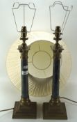 Two brass mounted marble table lamps, of corinthian columnaid forms,