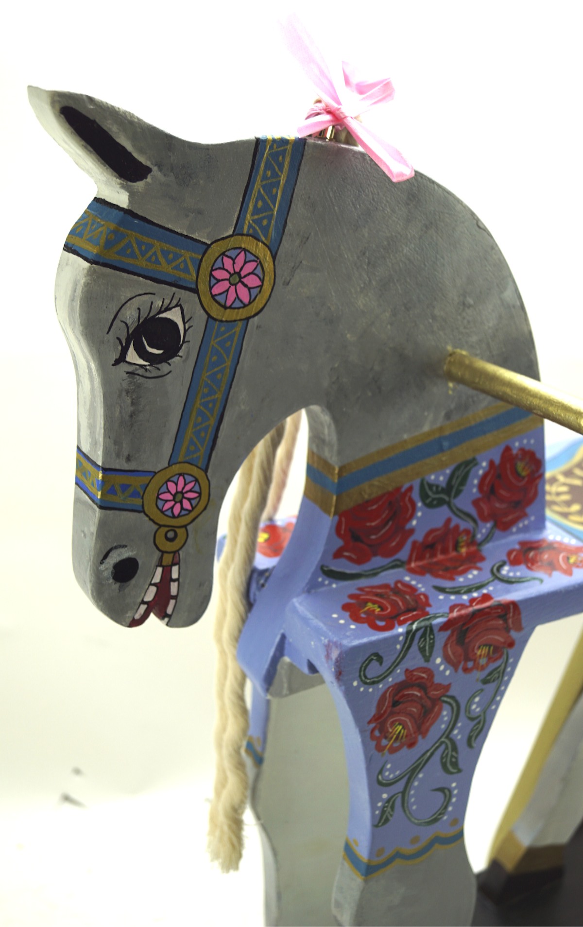 An unusual 20th century painted wooden barge ware pull-along child's dappled grey horse, - Image 2 of 3