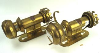 A pair of GWR (Great Western Railway) carriage candle lamps, cast in brass,