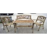 A set of garden furniture, comprising a bench, table and two chairs,